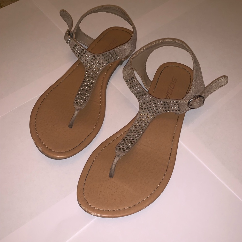 Tan sandals with rhinestones!